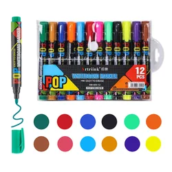 Vibrant Whiteboard Marker Set - Erasable, Refillable, Quick - Drying, Low Odor, High Capacity for Office & Classroom Use (12COLORS)
