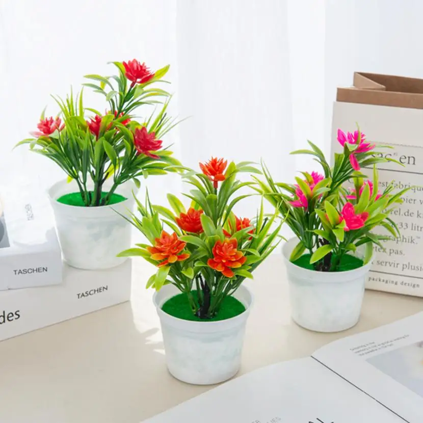 Artificial Flowers Bonsai Vase Home Decoration Mini Potted Festival Wedding Ornamental Flowerpots