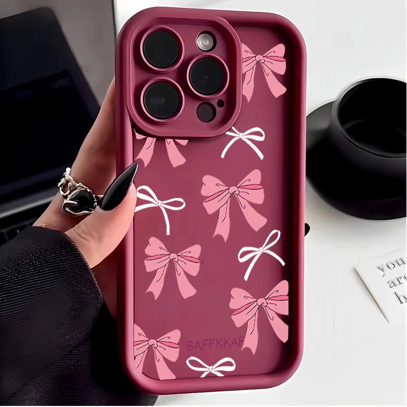 Cute Pink Bow Pattern Silicone Shockproof Phone Case Cover