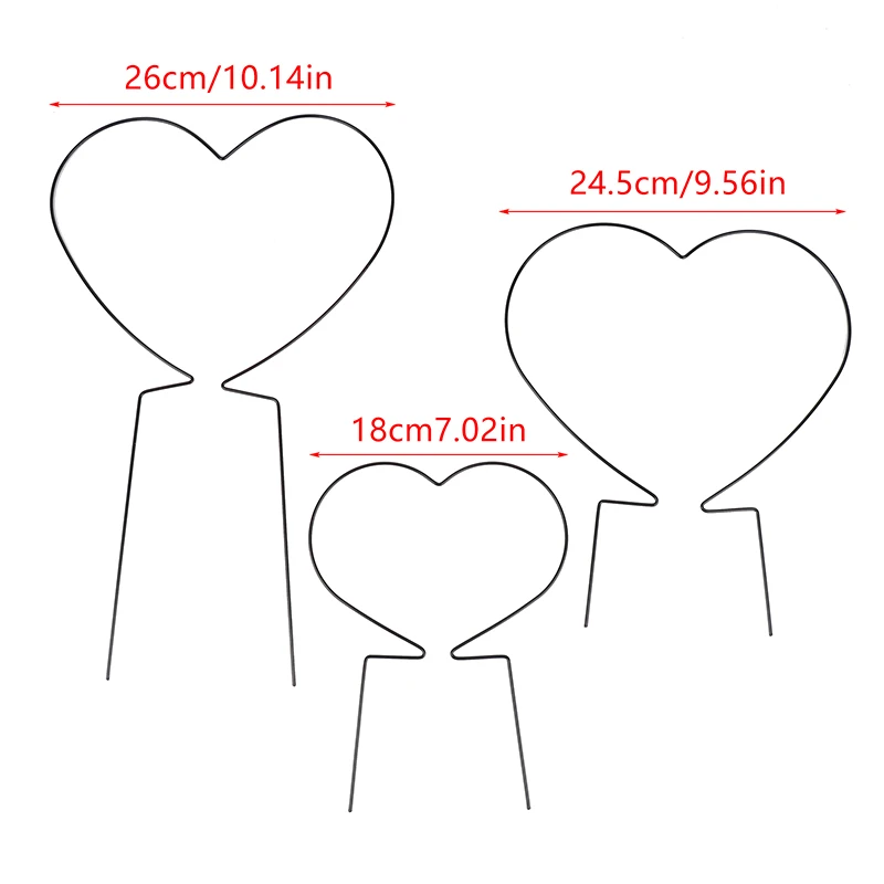 Garden Plant Support Stake Stand Round Vine Climbing Rack Ironheart-Shaped Flower Plant Trellis Support Frame 2Pcs