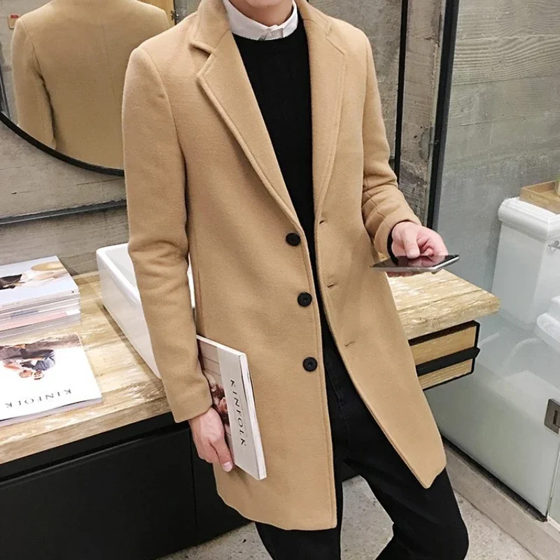 

2023- Boutique M-5XL Men's Korean Version of All Fashion Trench Coat Long Casual Slim Solid Color Trend British Style Wool Coat