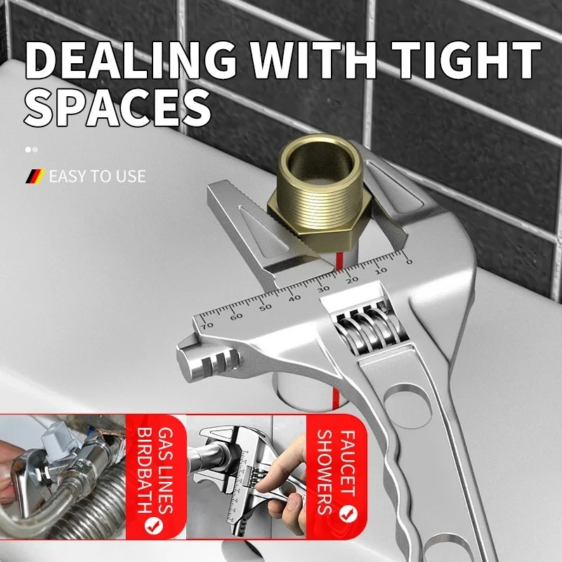 Multi-Function Adjustable Wrench -Large Jaw Opening Spanner for Bathroom/Industrial Maintenance, Manual Tool with Non-Slip Grip