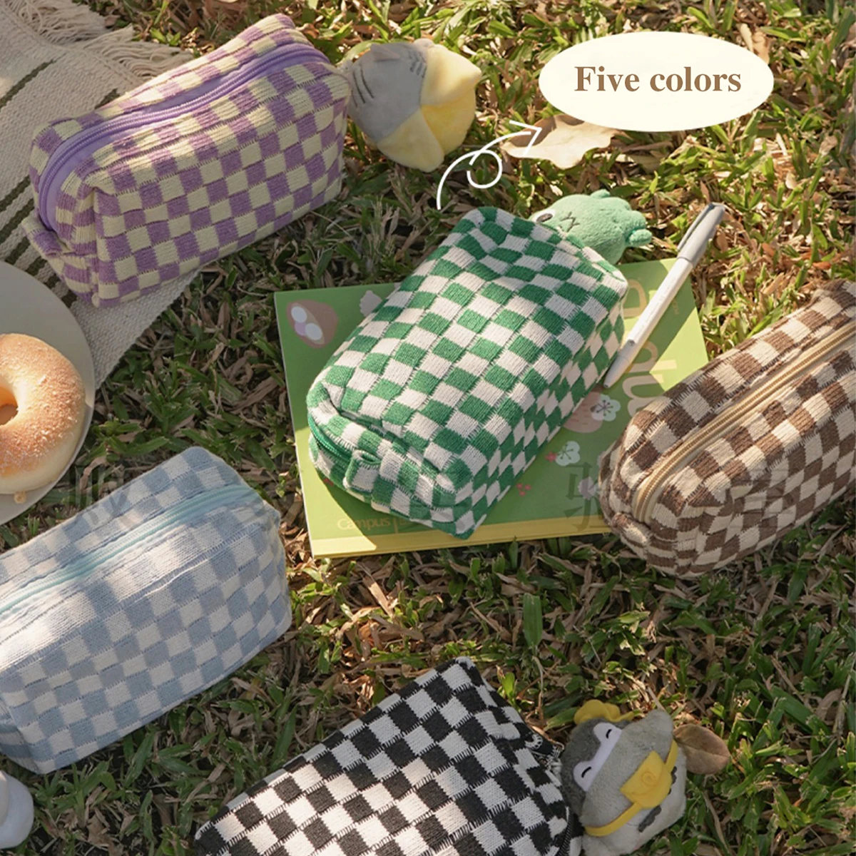 INS Pencil Case Cosmetic Bag Large capacity Knitting INS kawaii Korean Stationery school Supplies