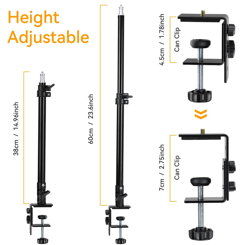 Desk Mount Stand DSLR Camera C Clamp Light Stand Photographic Light Boom With Ball Head for Phone Video Ring Zoom