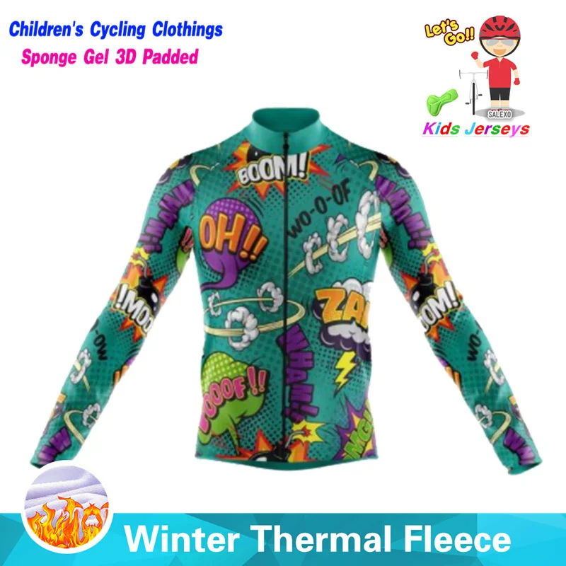New Cartoon Kids Winter Cycling Jersey Set Children Thermal Fleece Racing Bike Cycling Suit Boy and Girls Clothing