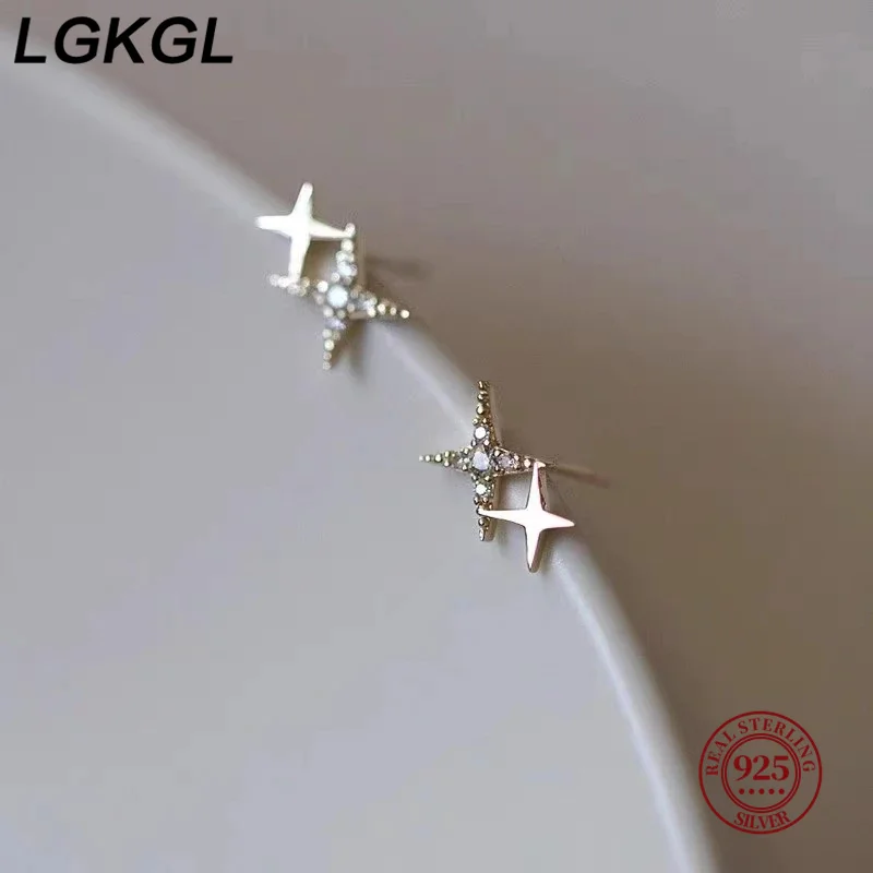 

Exquisite Fashion 14K Gold Micro Inlaid Diamonds Quadrangular Star Earrings Women Mini Earrings Simple Anniversary Gift Jewelry