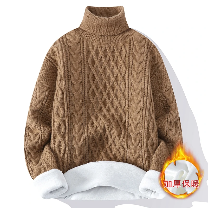 Men's 2023 Autumn and Winter Pullover High Neck Patchwork Loose Solid Color Fashion Casual Sweater Knitted Long Sleeved Tops