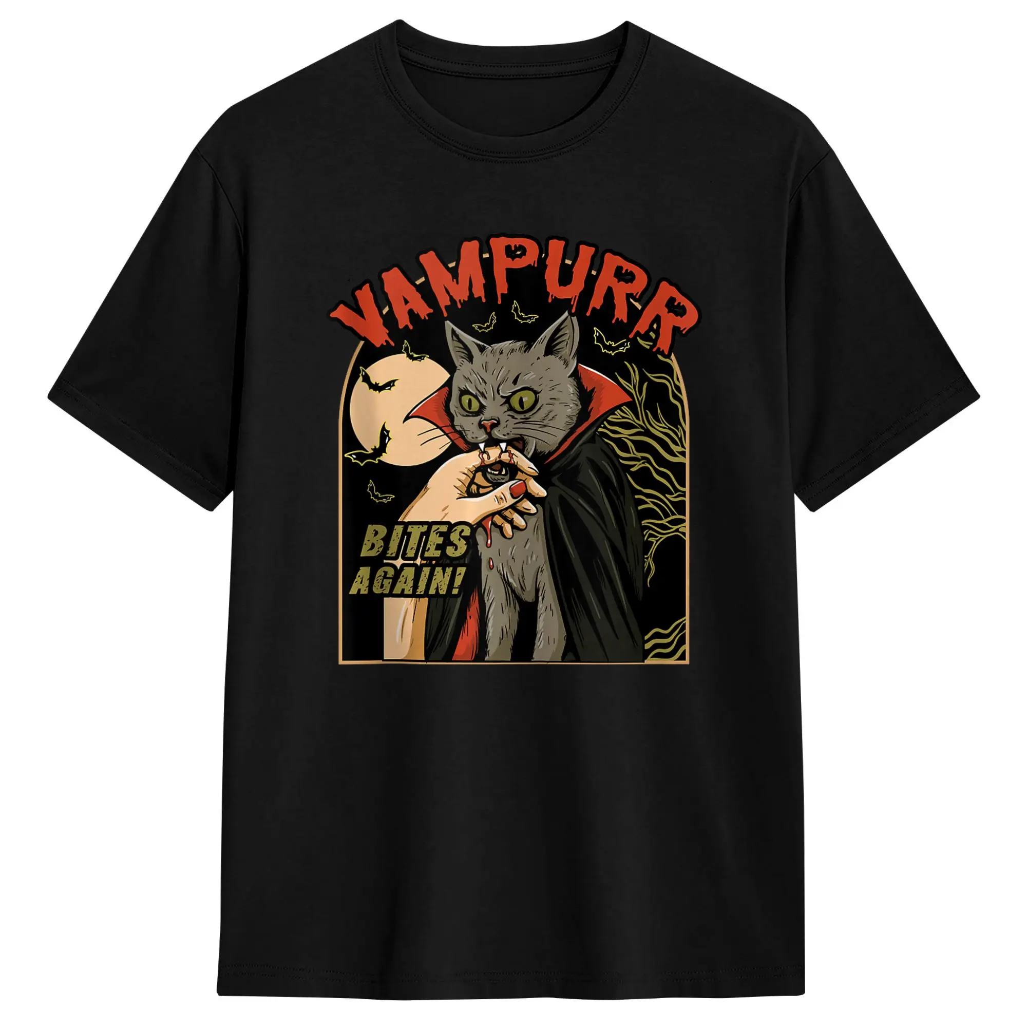Halloween Cat Vampire Vampurr Bites Again Vintage Horror T-Shirt Sommer-Baumwoll-T-Shirts für Herren, Harajuku, lässiges T-Shirt