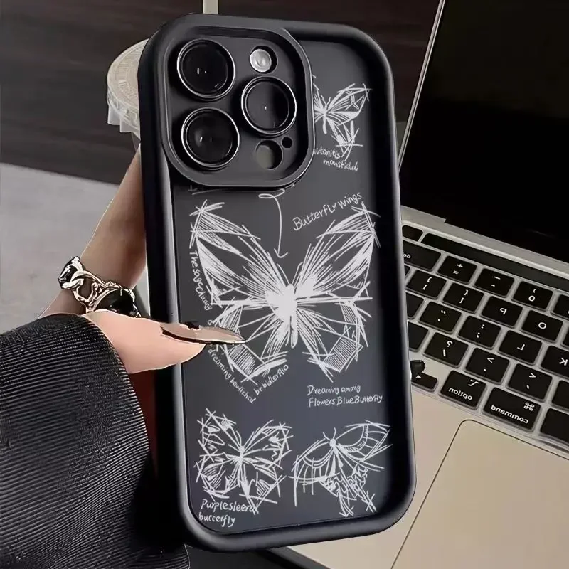 thumbnail image 1 of Funda de silicona con diseño de mariposa y líneas de dibujo para iPhone 15 Pro Max, funda para iPhone 11, 12, 13, 14, 16 Pro Max, Mini X, XS, XR, 7, 8 Plus, 1 of 5
