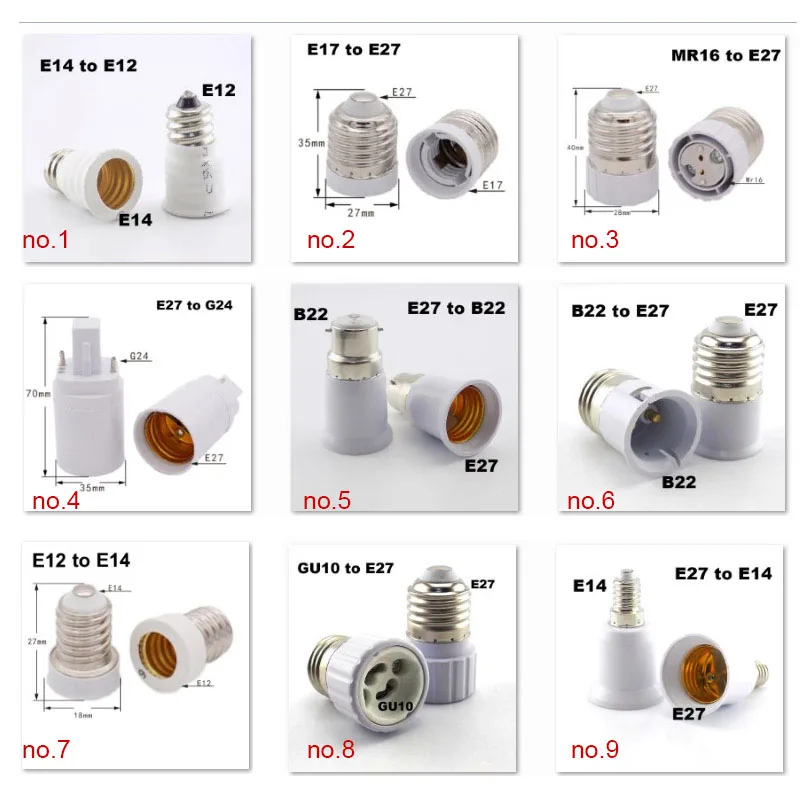 2X E27 E14 e17 to G24 GU10 E12 B22 MR16 to E27 LED lamp light Bulb Holder Converter AC base power Socket Adapter For Corn lamp