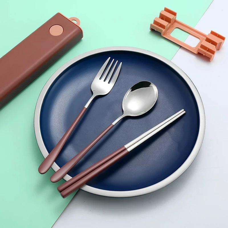 Set De Couverts En Inox 3 Pièces Avec Boîte De Rangement - Pour Lunch Box, Camping, Pique-Nique