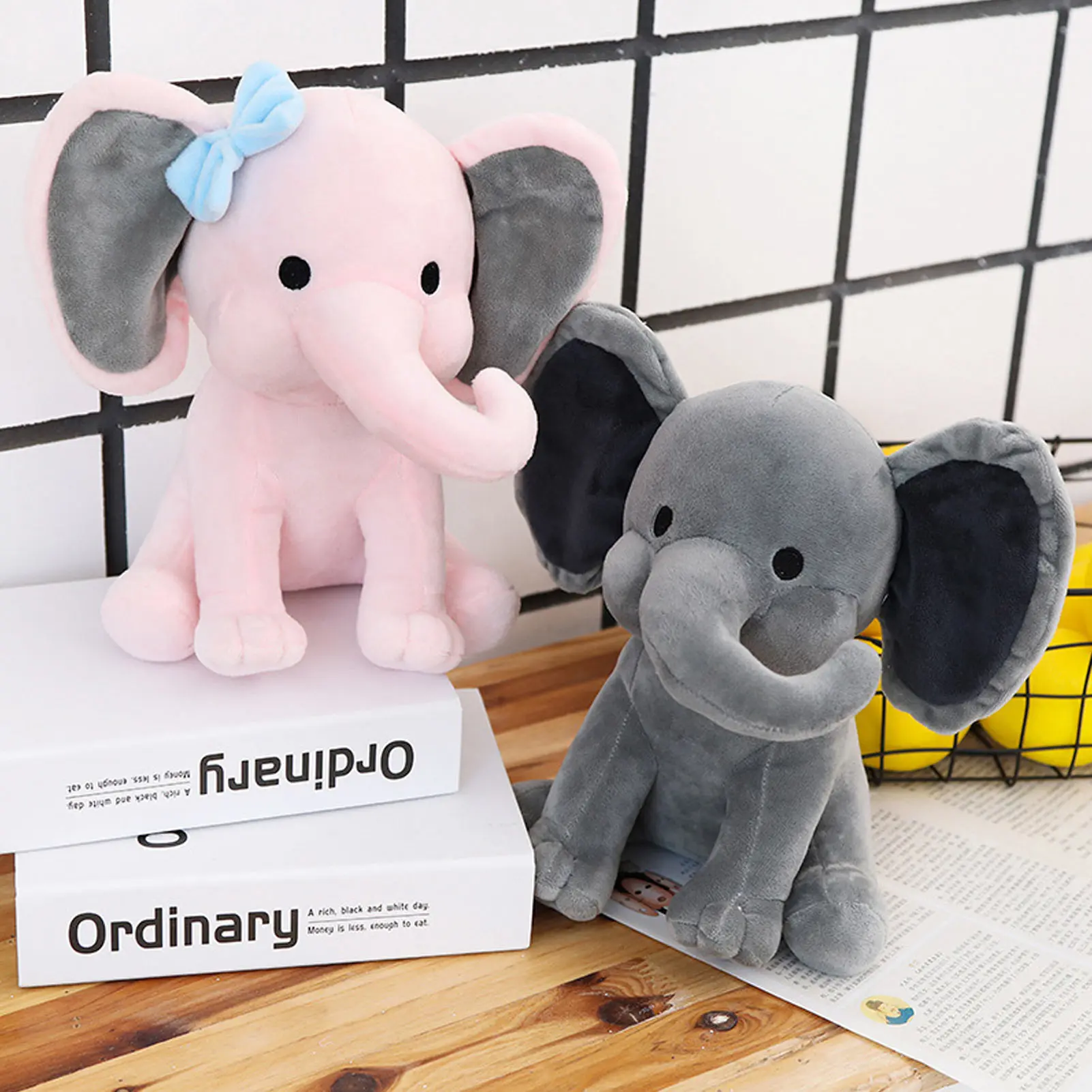 Elephant Plush Toy Multipurpose Cute Safe Comfortable Soft Fluffy Stuffed Animal Toy for Kids Home Decor Sofa Ornament 25CM