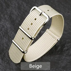 Comfortable Ribbed Nylon Watch Strap - Military - Inspired Washable Band for Men (Beige)
