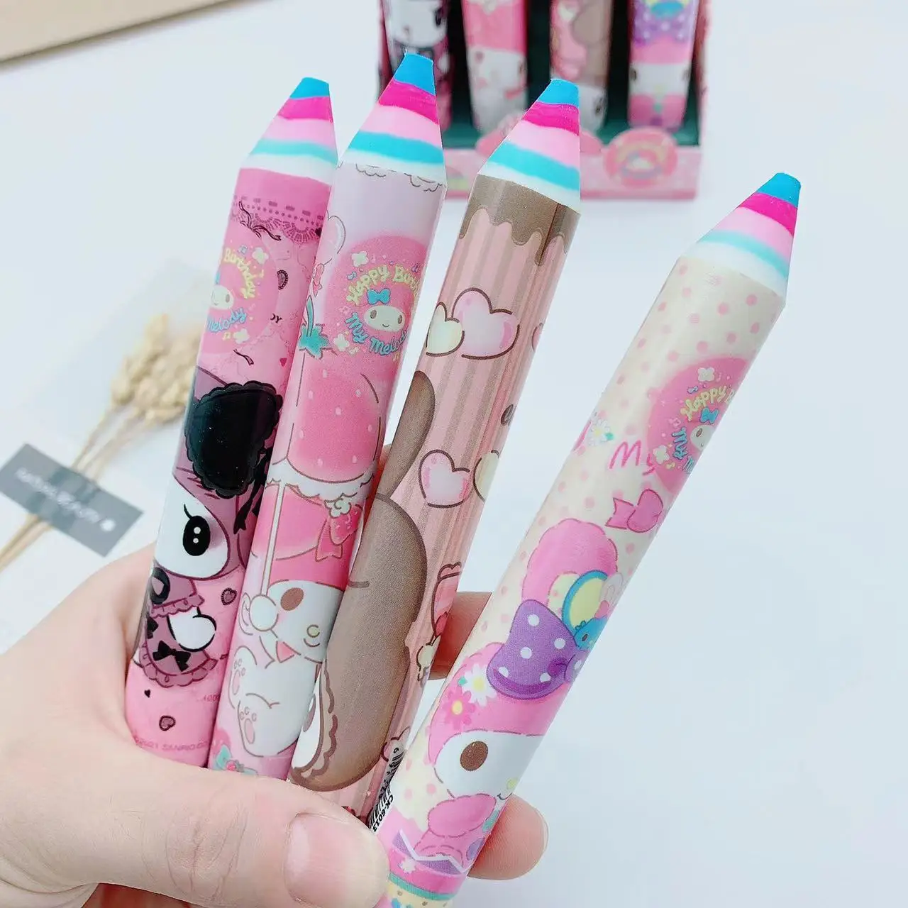 

4 pcs Kawaii Sanrios My Melody Cinnamonroll KT Cartoon Rubber Eraser Anime Cute Kneaded Erasers Stationery for Office School
