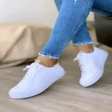  New Women Casual Shoes Fashion Solid Color Lace-Up Breathable Flats Simple Comfortable Round Toe Loafers Tenis Fashion Feminino 