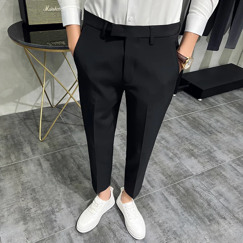 Summer Fashion Mens Pure Color Business Occupation Slim Fit Dress Office Ankle Trousers Dark Green Suit Pants business pants suit pants men pants