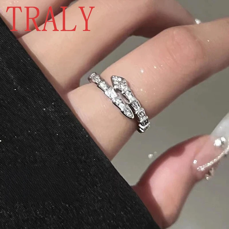 925 Sterling Silver Snake Shaped Ring Moissanite Diamond Snake Open Wedding Band Women Couple's Fashion Customized Jewelry Gifts