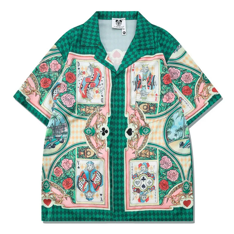 Summer Hawaiian Beach T-Shirts+shorts Sets Mens Vintage Poker Graphic Print Tops Hip Hop Casual Loose Short Sleeve 2 Piece Suits