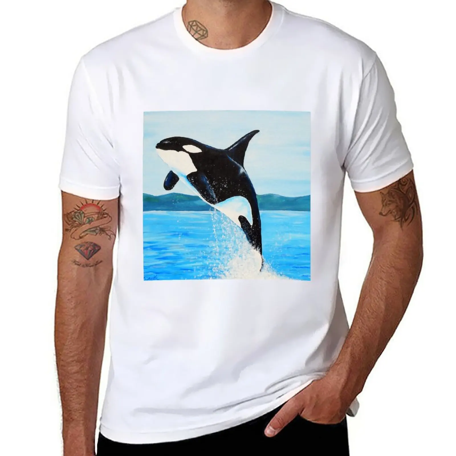 

New Orca Painting T-Shirt anime summer tops oversized t shirt hippie clothes black t-shirts for men