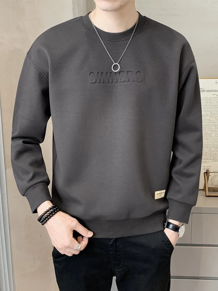 Solid Color round Neck Sweater Pullover Men's Fashion Loose Short Casual Letter Print Spring Autumn Fashion All-Match Winter Top