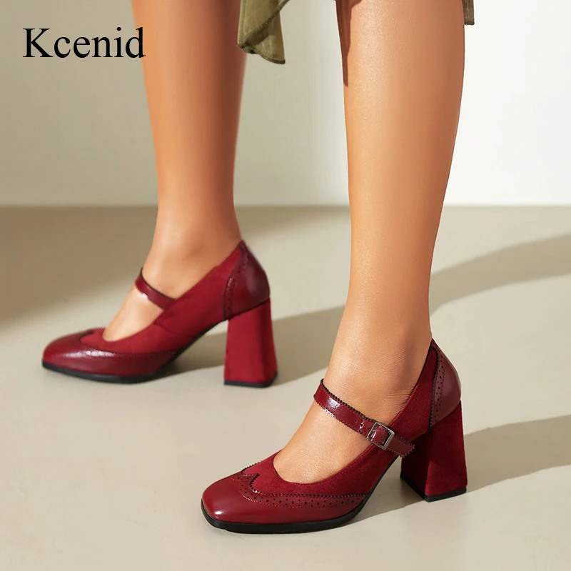 

Kcenid Fashion Summer High Heels For Women Pumps Concise Shallow Square Toe Buckle Strap Designer Mary Janes Shoes Plus Size 43