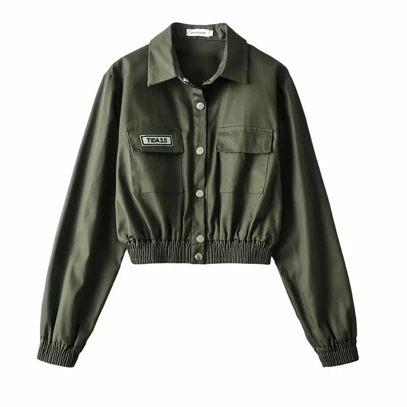 Letter Button Short Jacket Fashion Casual Long Sleeve Pocket Jackets Autumn Winter 2024 Streetwear Turn Down Collar Slim Jacket