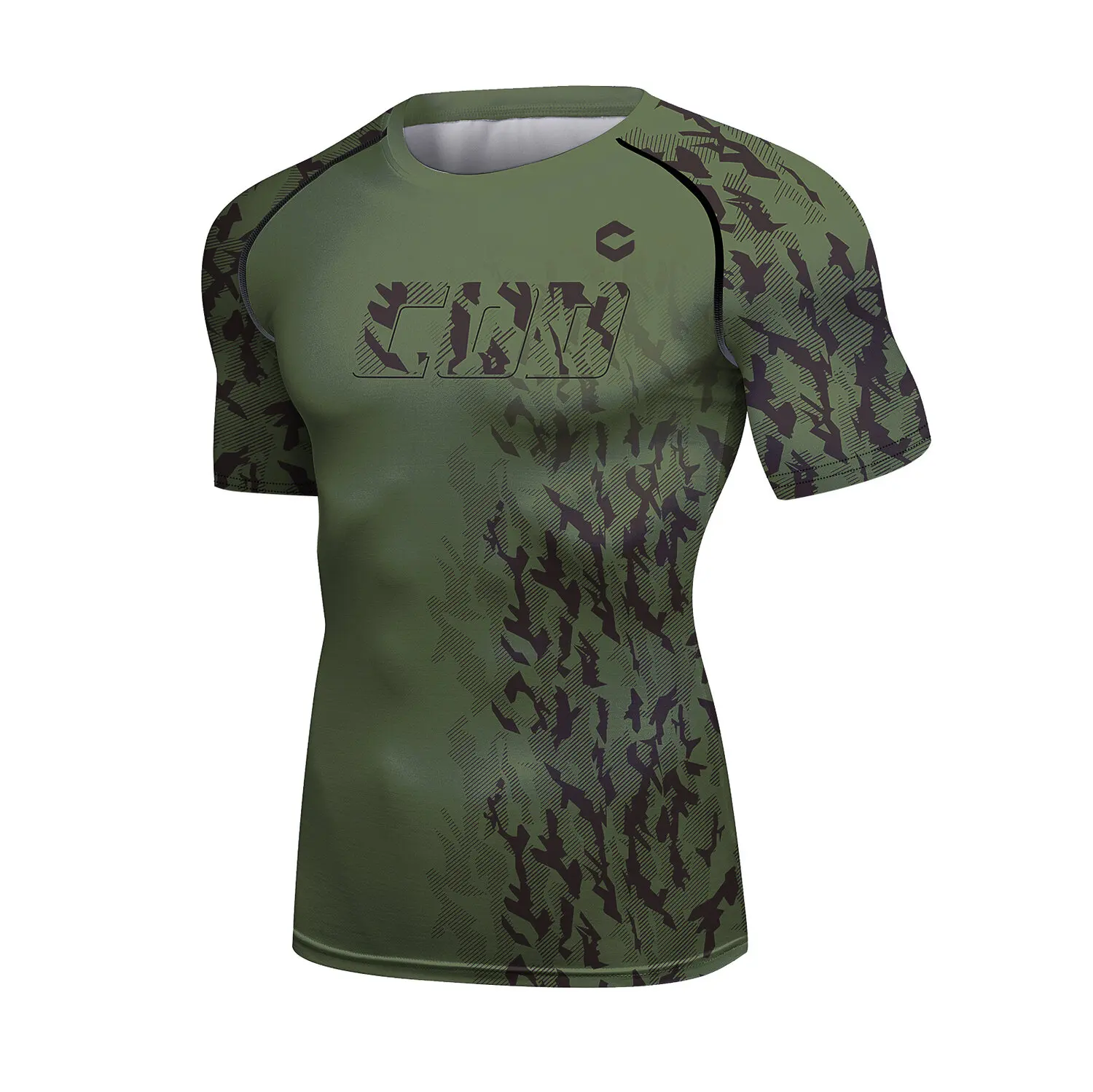Men's Compression Shirts Short Sleeve Printing Dry Fit T Shirt Fitness Running Athletic Workout Sports Baselayer Tee (221508)