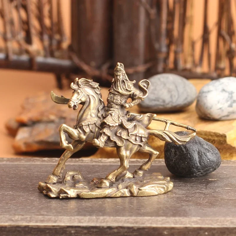 Chinese Fashion Crafts Martial God of Wealth Horse Ride Brass Figurines Sculpture Lucky Fortune Crafts Ornaments Home Desktop 3