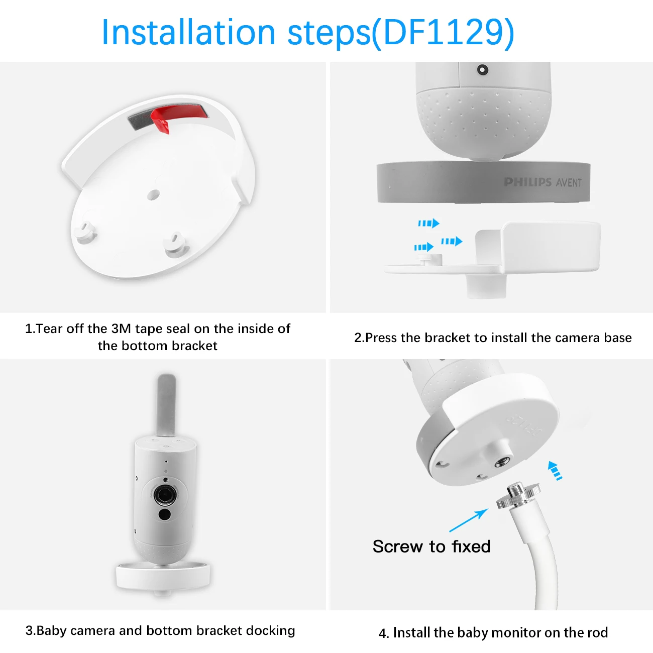 Flexible Clip Clamp Mount with Base for Philips Avent Connected SCD923/26 Baby Monitor Clip to Crib Cot Shelves or Furniture baby monitor holder