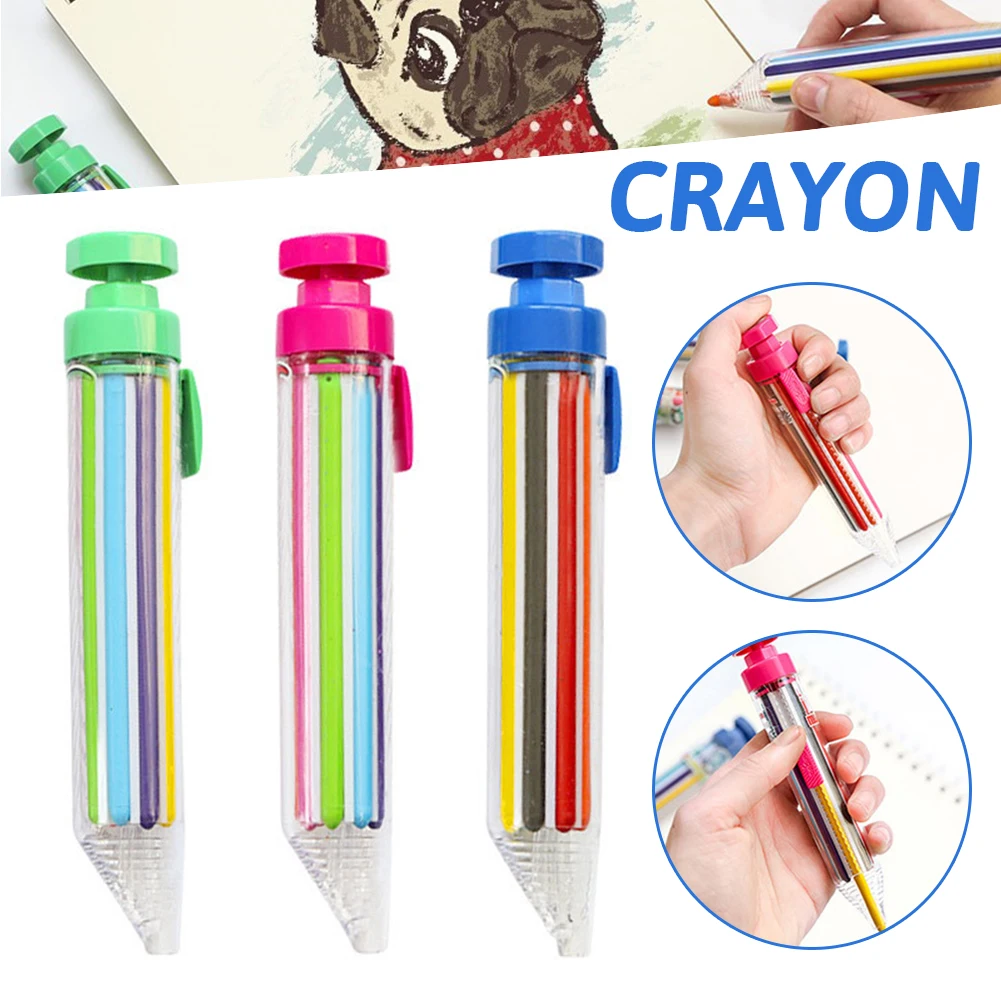 1Pcs 8 In 1 Multicolor Crayons Creative Push Style DIY Replaceable Oil Pastel Colored Pencil for Kids Graffiti Painting Tools