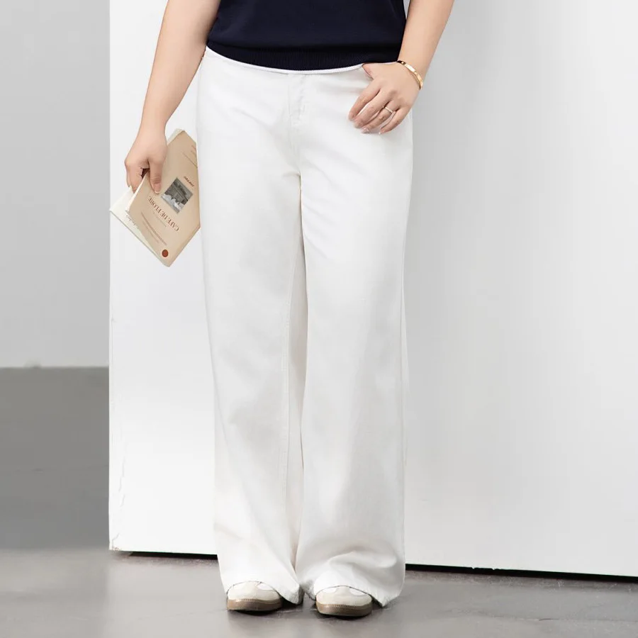 Jean en lyocell taille haute coupe large pour femme, taille plus, blanc fin, décontracté, pour le quotidien, collection automne 2026, référence 9144