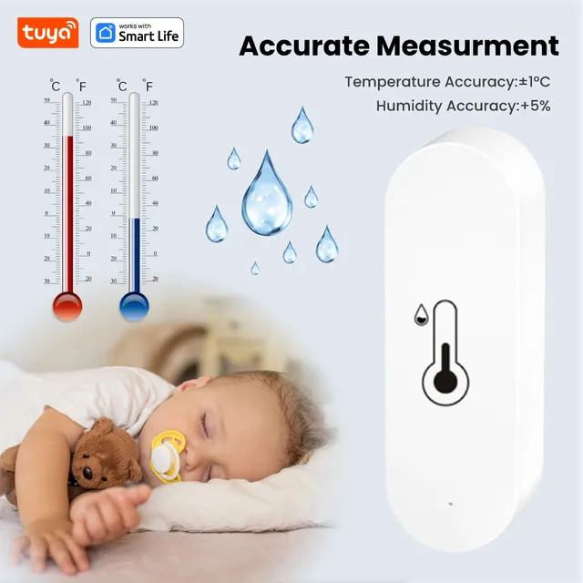 Tuya WiFi Temperature and Humidity Sensor Indoor Humidity Sensor Battery Powered APP Monitoring For Alexa Google Home Voice 2