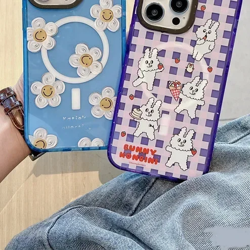 MagSafe Acrylic Daisy Rabbit Phone Case Cover for IPhone 12 13 14 15 Pro Max Case for IPhone 15 Pro Max