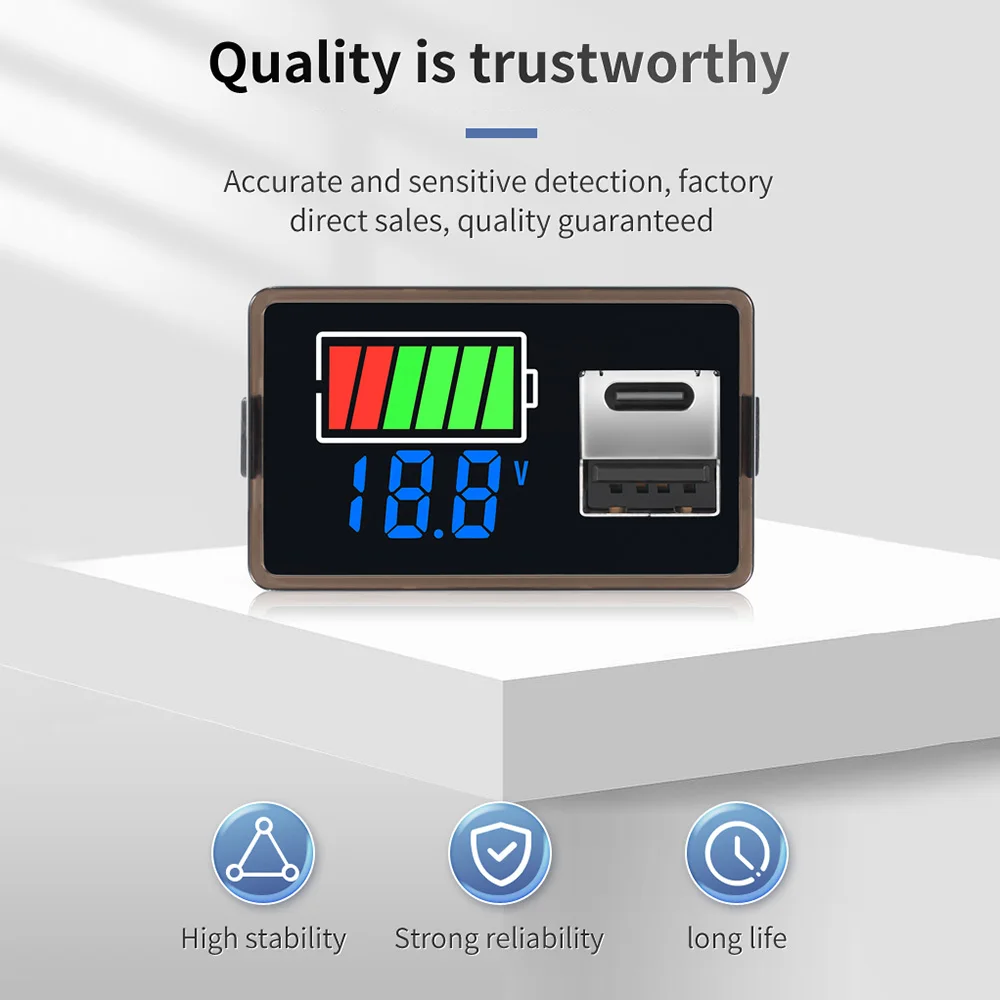 DC 8-30V Batteriekapazitätsanzeige Digitales Voltmeter Spannungsmessgerät LED-Anzeige und USB für Solarbatterie-Monitor-Panel – Detail 2