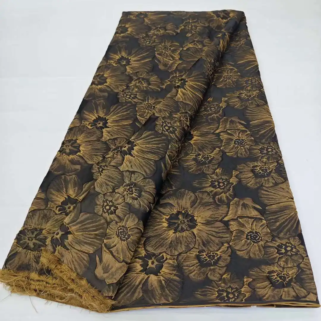 

African Brocade Jacquard Fabric For Women Nigerian Damask Gilding Lace Dress Material Floral Brocard Tissu 5Yard Africain HD