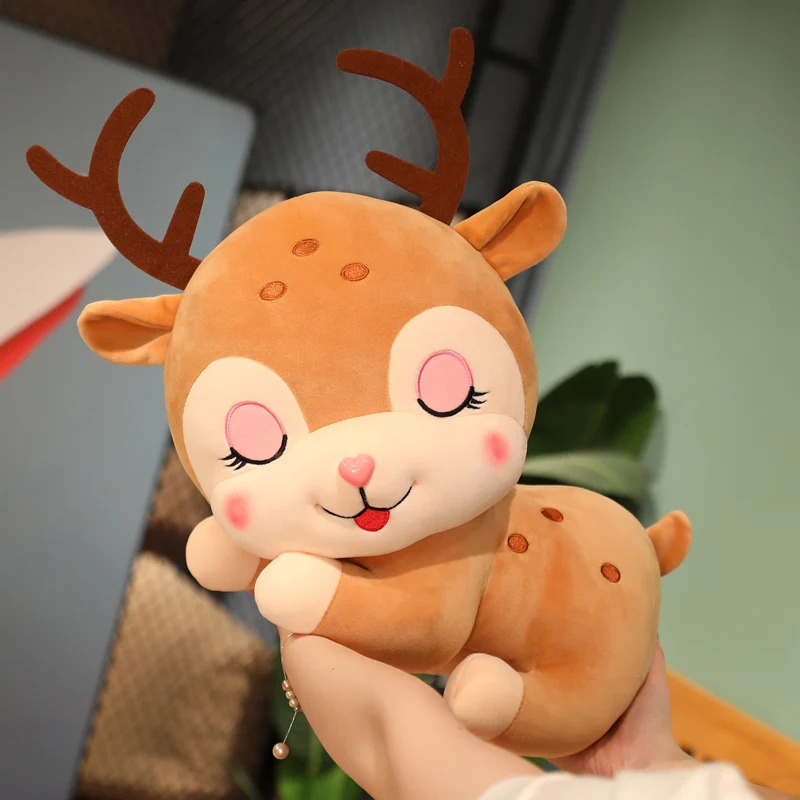 

Anime Sika Deer Plush Toy Cute Face Soft Stuffed Doll Cartoon Animals Sleeping Elk Deer Lying Pillow Cushion Christmas Gift