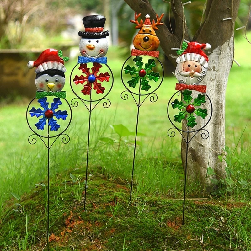 

Christmas Garden Decoration Santa Snowman Windmill Sign Metal Stake Lawn Patio Decor for Outdoor New Year Ornament