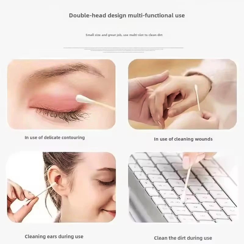 200Pcs Bamboo Cotton Swabs Wooden Sticks Organic Cotton Buds Round Tips Double Heads Baby Ear Sticks Cleaning Ears