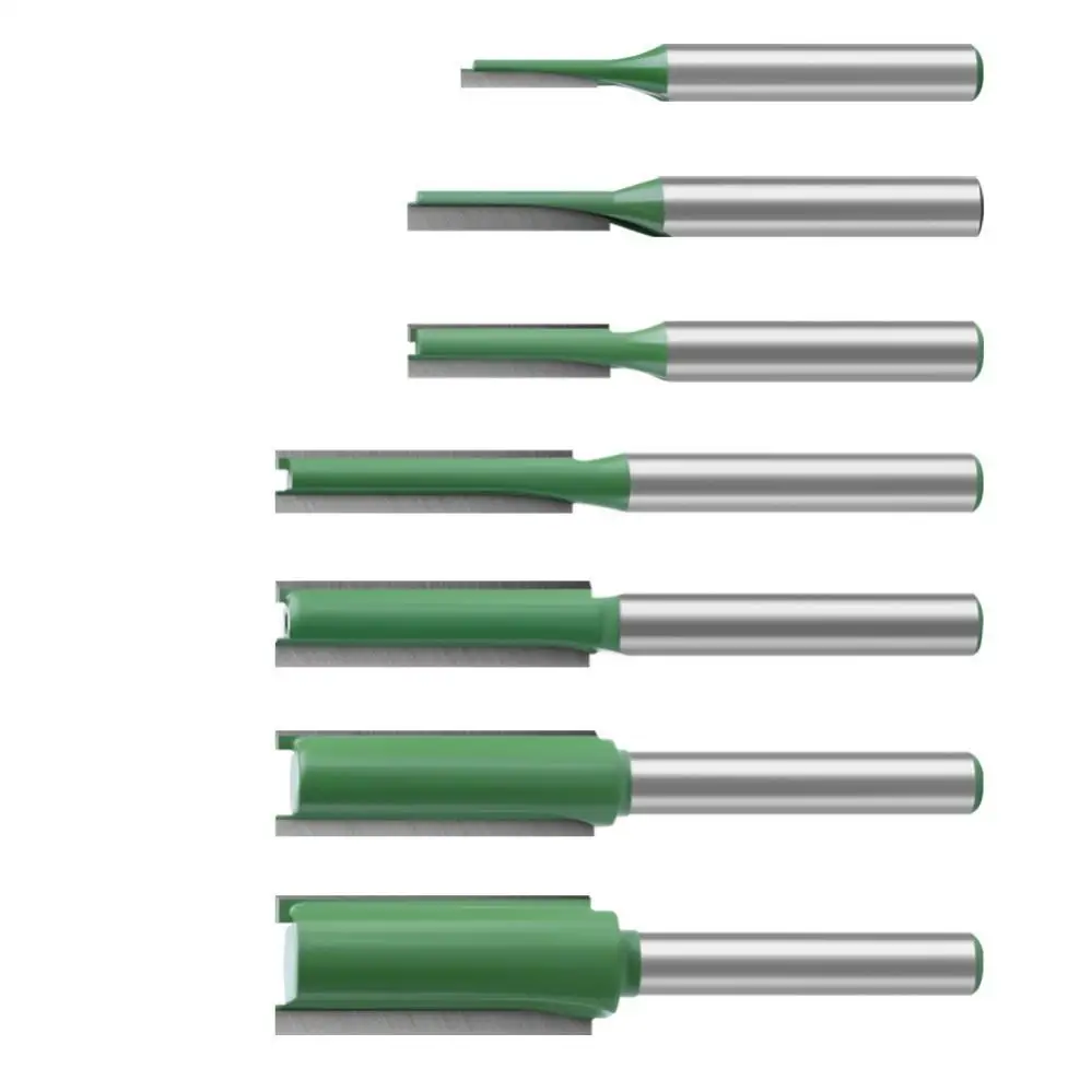 Wood Router Bits 1/4inch Shank Carbide Alloy Straight Router Bits For Wood Working Tungsten Alloy Double Edged Straight Cutter Set 7pcs/set