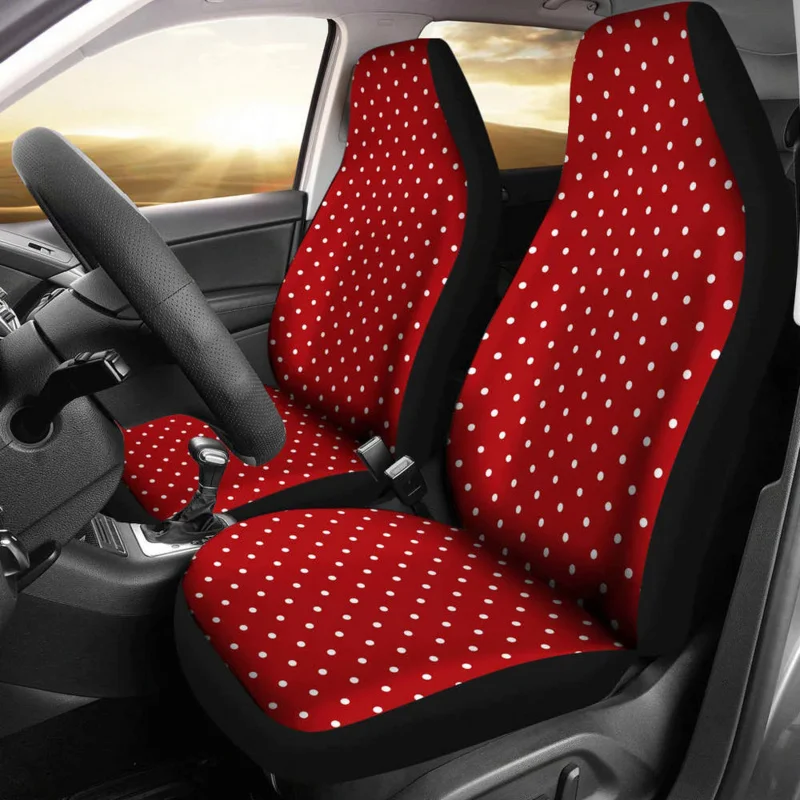 

Red And White Polka Dot Car Covers Polkadots Retro Vintage,Pack Of 2 Universal Front Seat Protective Cover