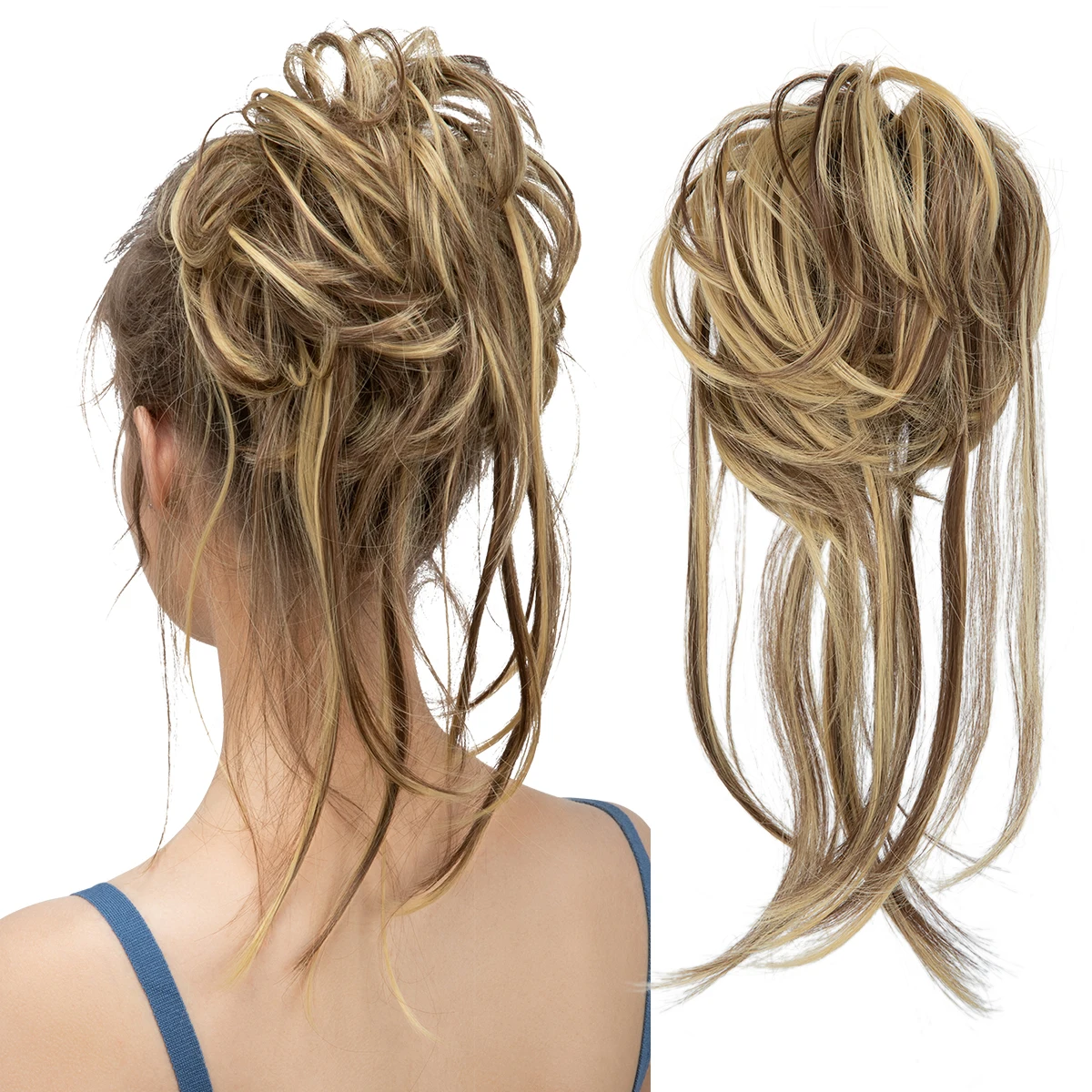 Synthetic Elastic Curly Messy Bun Hairpiece Scrunchie - Black, Blonde, Brown Natural Faux Hair Chignon Band Updo