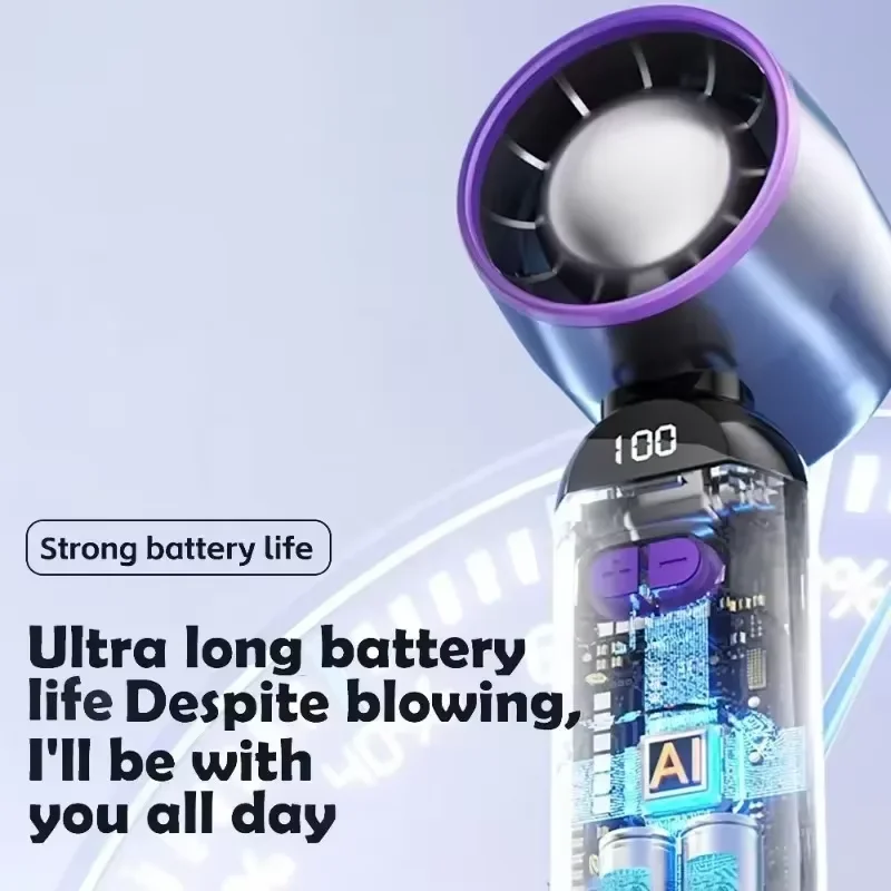 Handheld Fan USB-powered 1000MAh 100-speed 6 Hours for Office Students Outdoor Portable