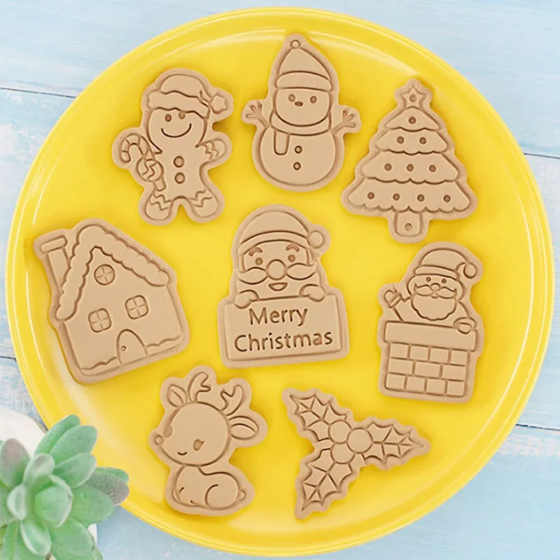 8Pcs Christmas Cookie Cutters cookie cutter cookie mould fondant cutter pastry cutter Santa Claus Snowflake Cookie Molds Biscuits Embosser Stamp Christmas Baking Accessories Decoration