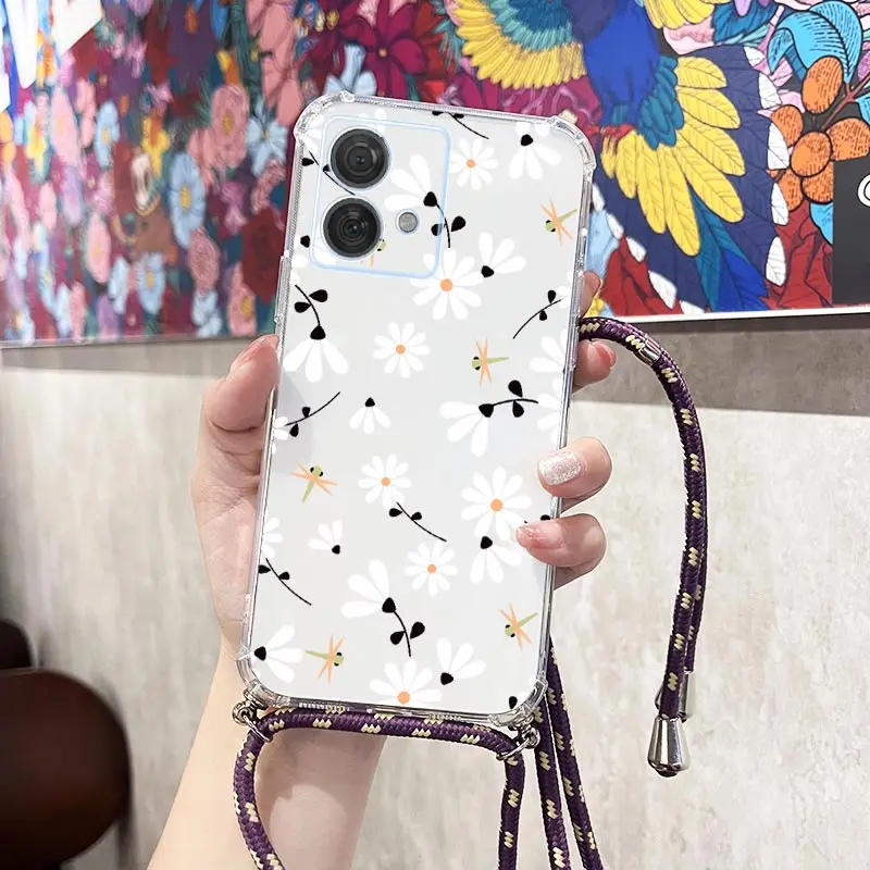 Fresh Flower Transparent Crossbody Lanyard Phone Case Cover