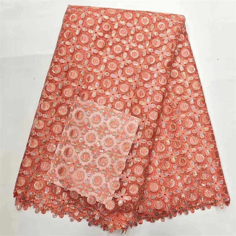 

African Guipure Cord Tulle Lace 5 Yard Latest French Mesh Lace With Sequins 2024 Nigerian Milk Silk Lace Fabric For Sewing Party