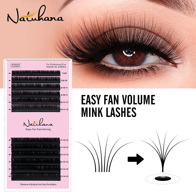 NATUHANA Klassische Kamelien-Wimpernverlängerungen, gemischte 3 Längen, künstliche Nerz-Rundwimpern, weiches, natürliches Volumen, Augenverlängerung, Make-up