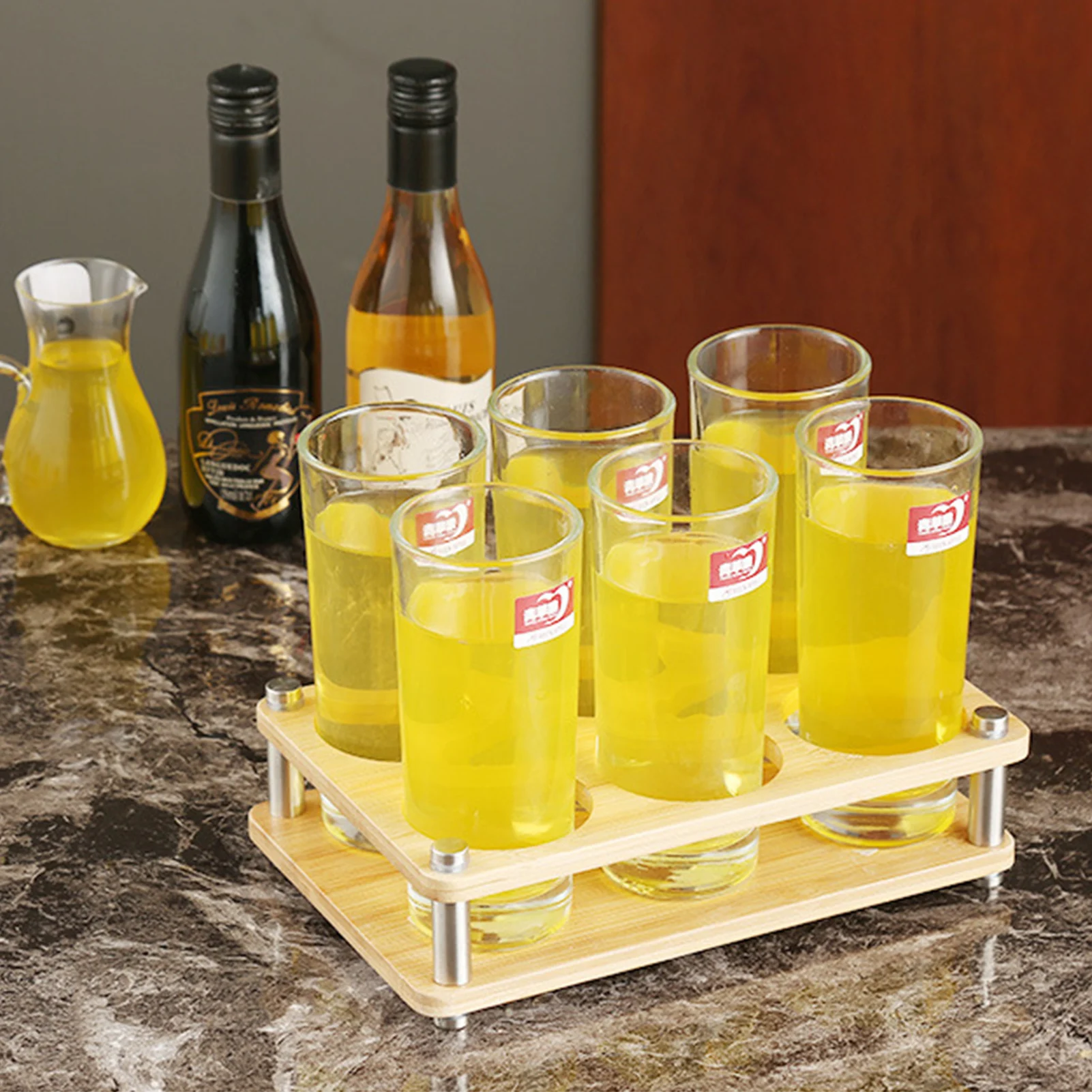 6 Holes Wooden Glass Holder Display Rack Bar Wine Drinks Cup Storage Carrier Flight Tasting Serving Tray Kitchen Tools 3