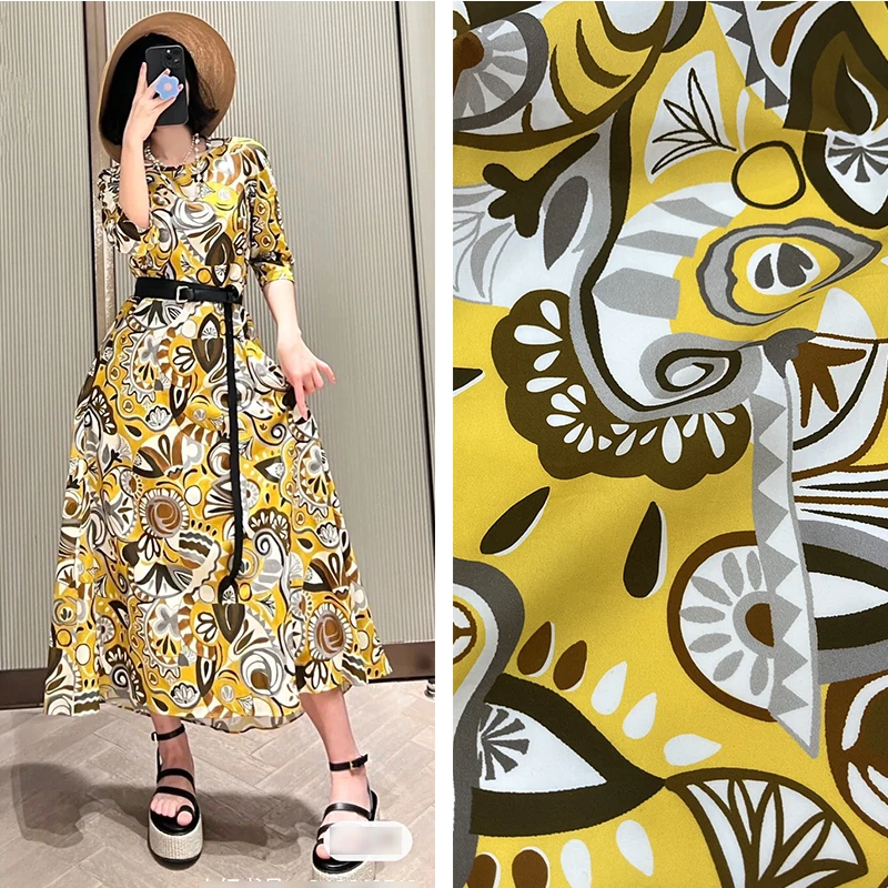 

Весенне-летнее модное платье из чистого хлопка с принтом, женское платье, поплин с желтым низом и цветами, высококачественная ткань