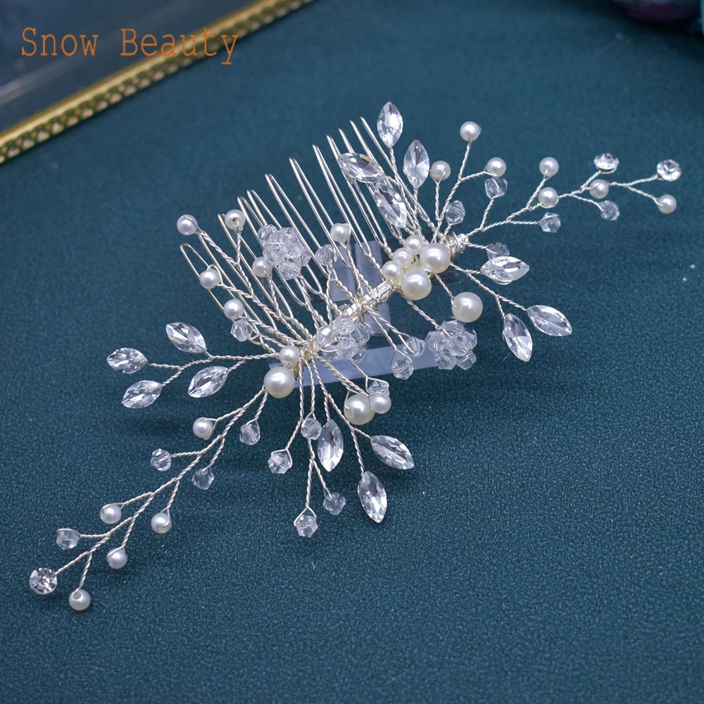 A486 Sliver Bride Headpiece Gift Wedding Hair Accessories Elegant Crystal Bride Hair Comb Rhinestone Bridal Hair Clip Headwear