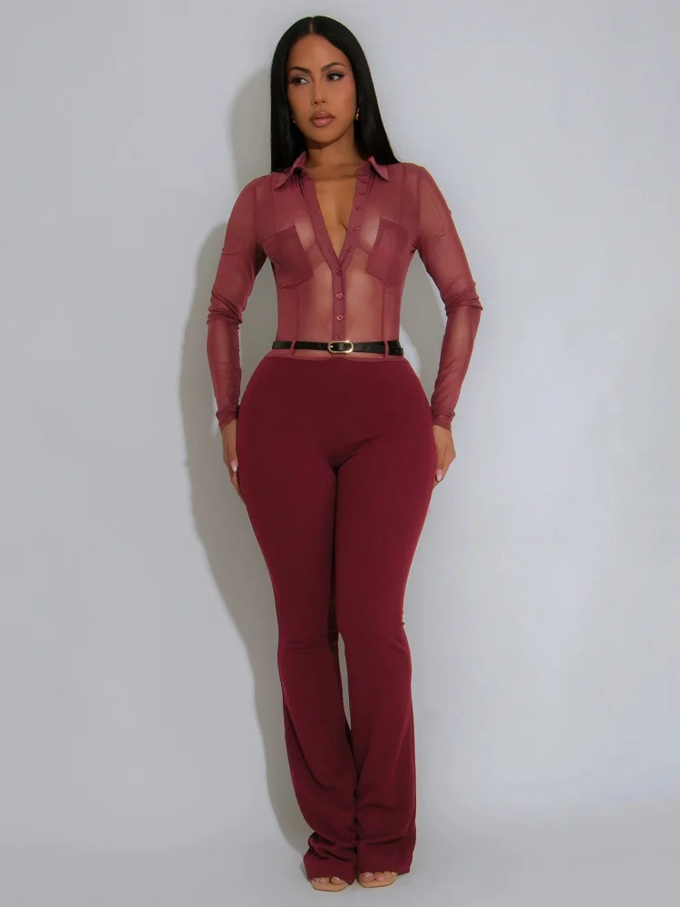 Wmstar Women's Jumpsuit Wholesale High Waist Fashion Halter Sexy Low Cut See Through Slimming Drop Shopping New Style with Belt